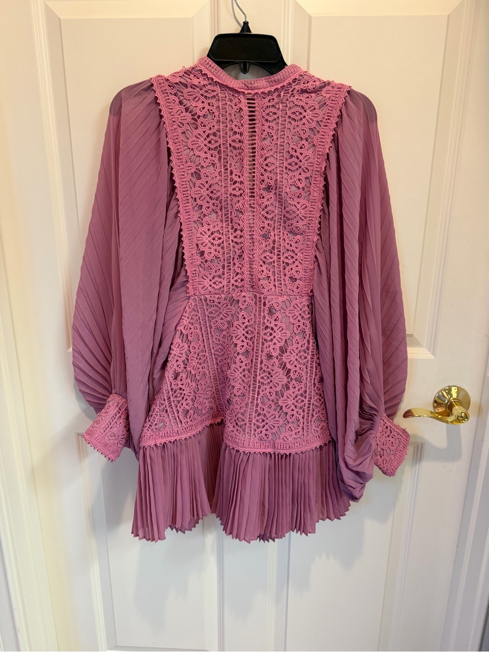 Fate Lilac Crochet & Pleated Blouson mini dress